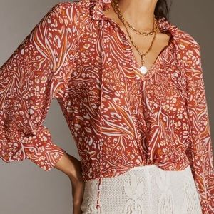 Sheer Printed Peasant Blouse